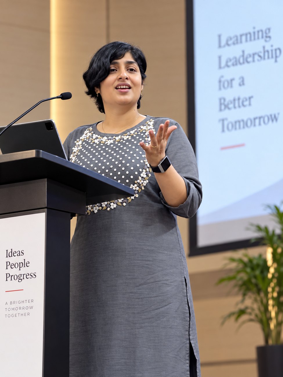 Sangeetha S Abishek speaking at an event