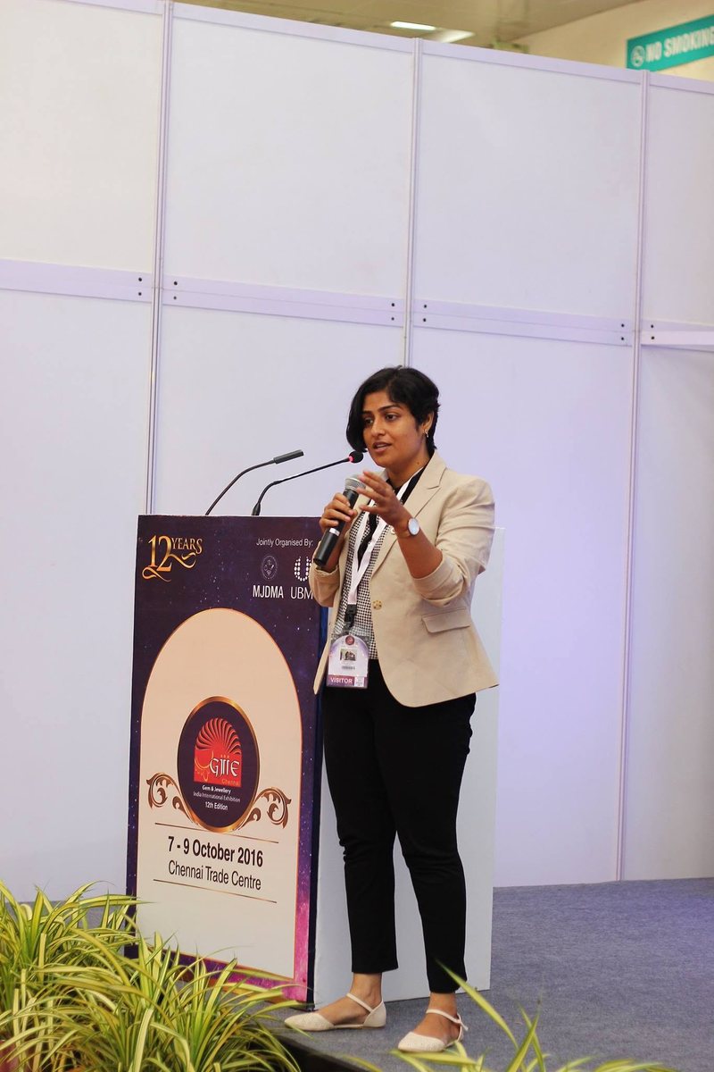 Sangeetha S Abishek speaking at an event